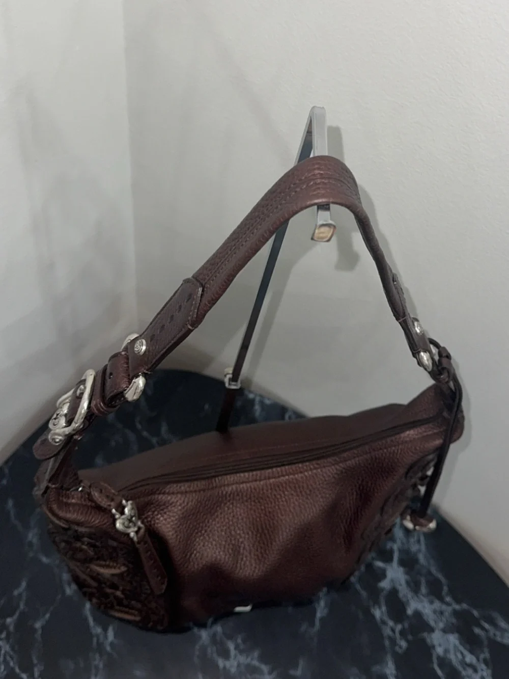 BRIGHTON HANDBAG MASTERPIECE BROWN NIKKI LEATHER SHOULDER BAG AUTHENTIC